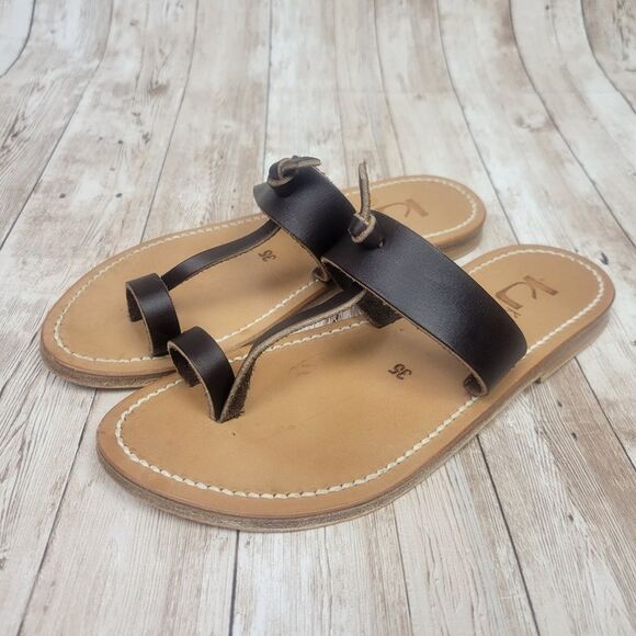 K. Jacques St. Tropez Brown Leather One Toe Open Back Sandals Size 35 - Picture 1 of 9